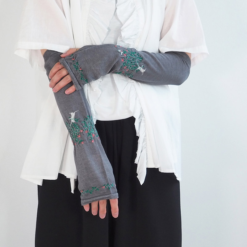 MAISON BLANCHE  おさんぽアームカバー/クローバーキャット DGY 【日本製】